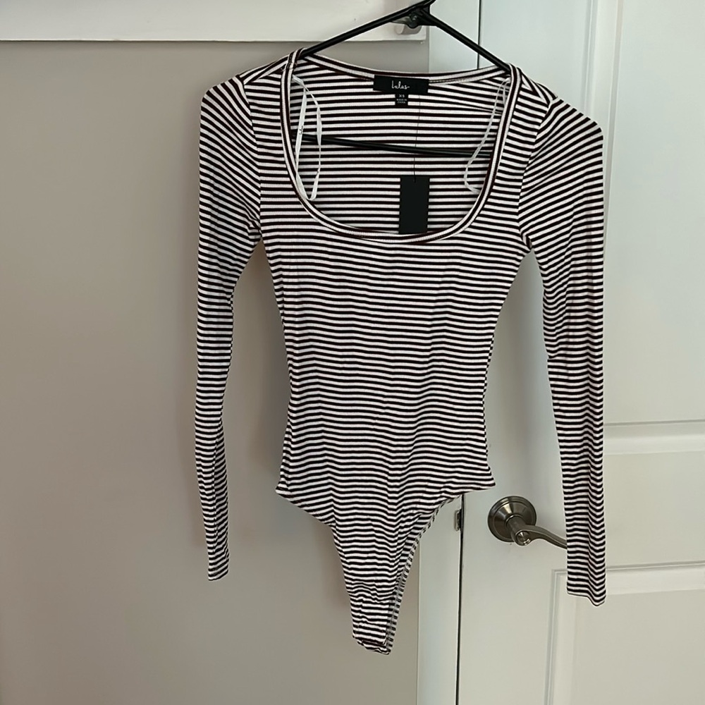 Maroon and white long sleeve bodysuit